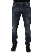Dark Blue Washed Running Ripped Denim Jeans