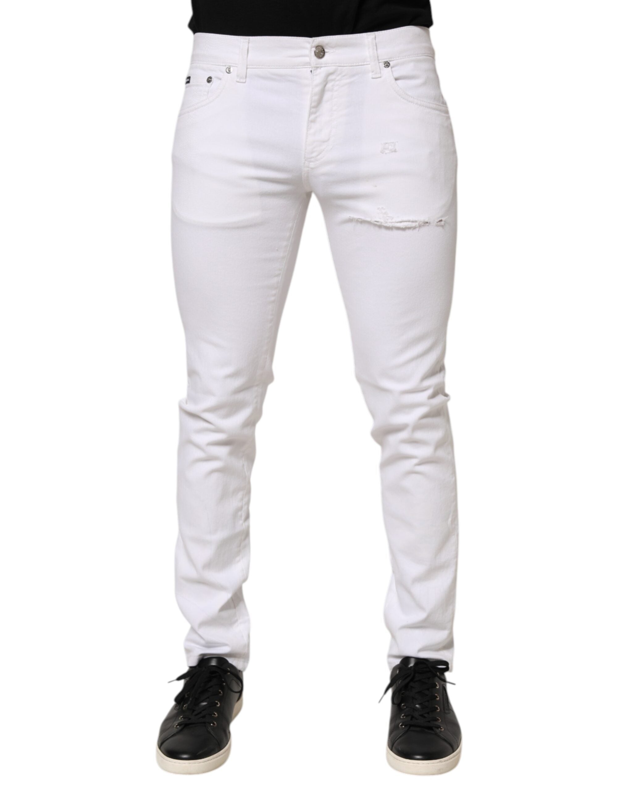 White Ripped Cotton Skinny Men Denim Jeans