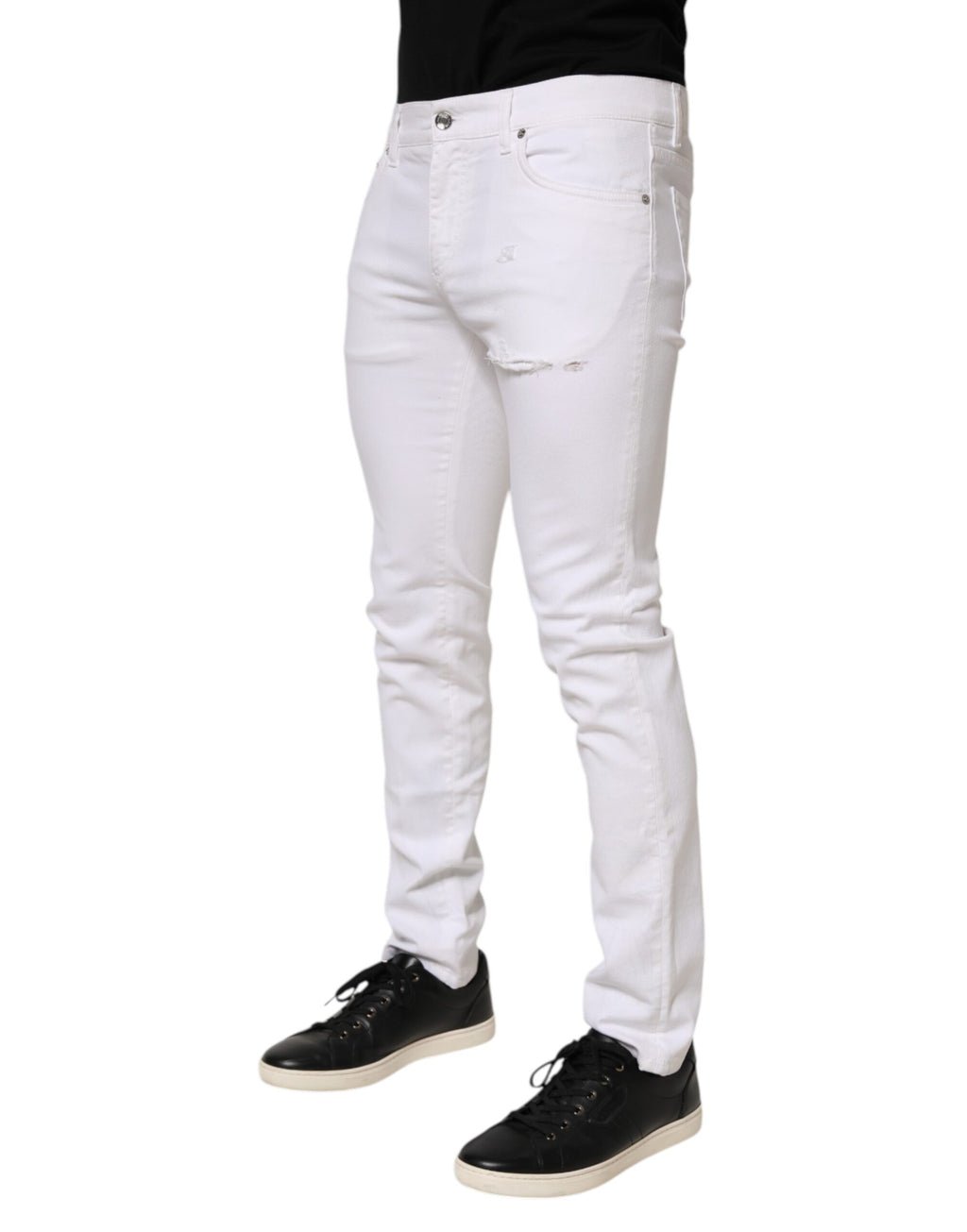 White Ripped Cotton Skinny Men Denim Jeans
