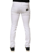 White Ripped Cotton Skinny Men Denim Jeans