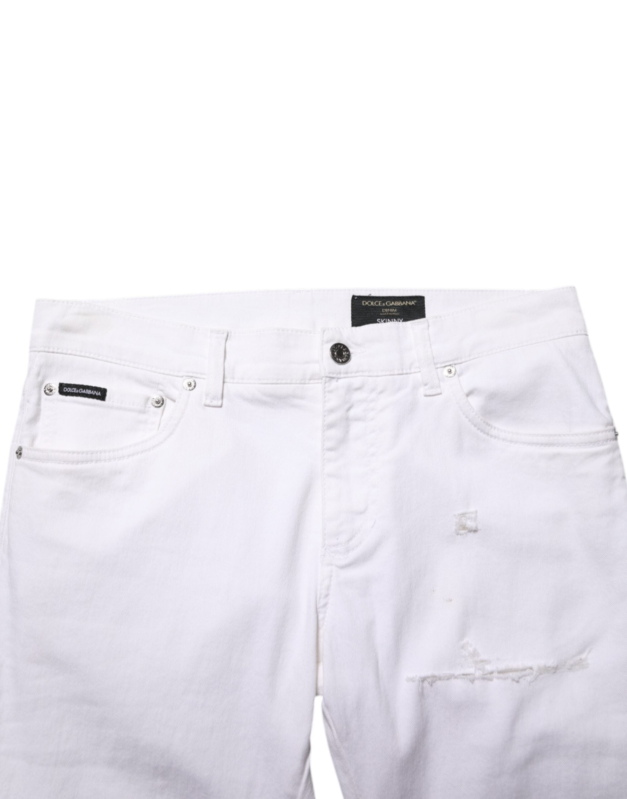 White Ripped Cotton Skinny Men Denim Jeans