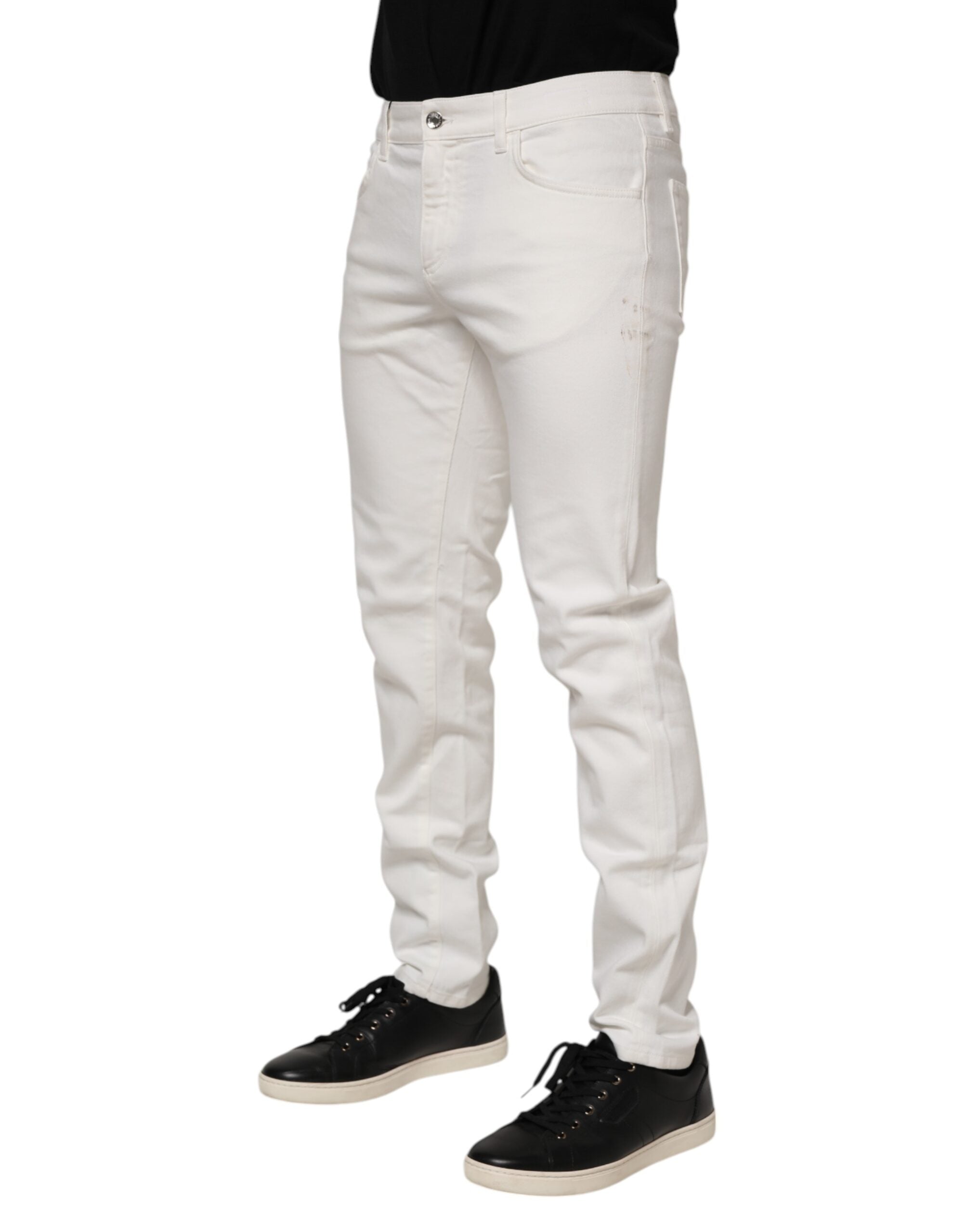 Off White Cotton Stretch Slim Fit Denim Jeans