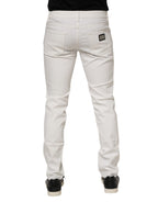 Off White Cotton Stretch Slim Fit Denim Jeans