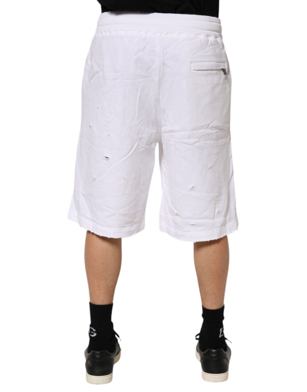 White Ripped Mid Waist Casual Bermuda Short