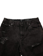 Black Cotton Tattered Denim Men Bermuda Short