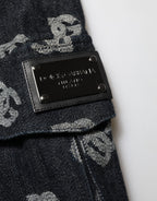 Black Monogram Denim Cargo Men Bermuda Short