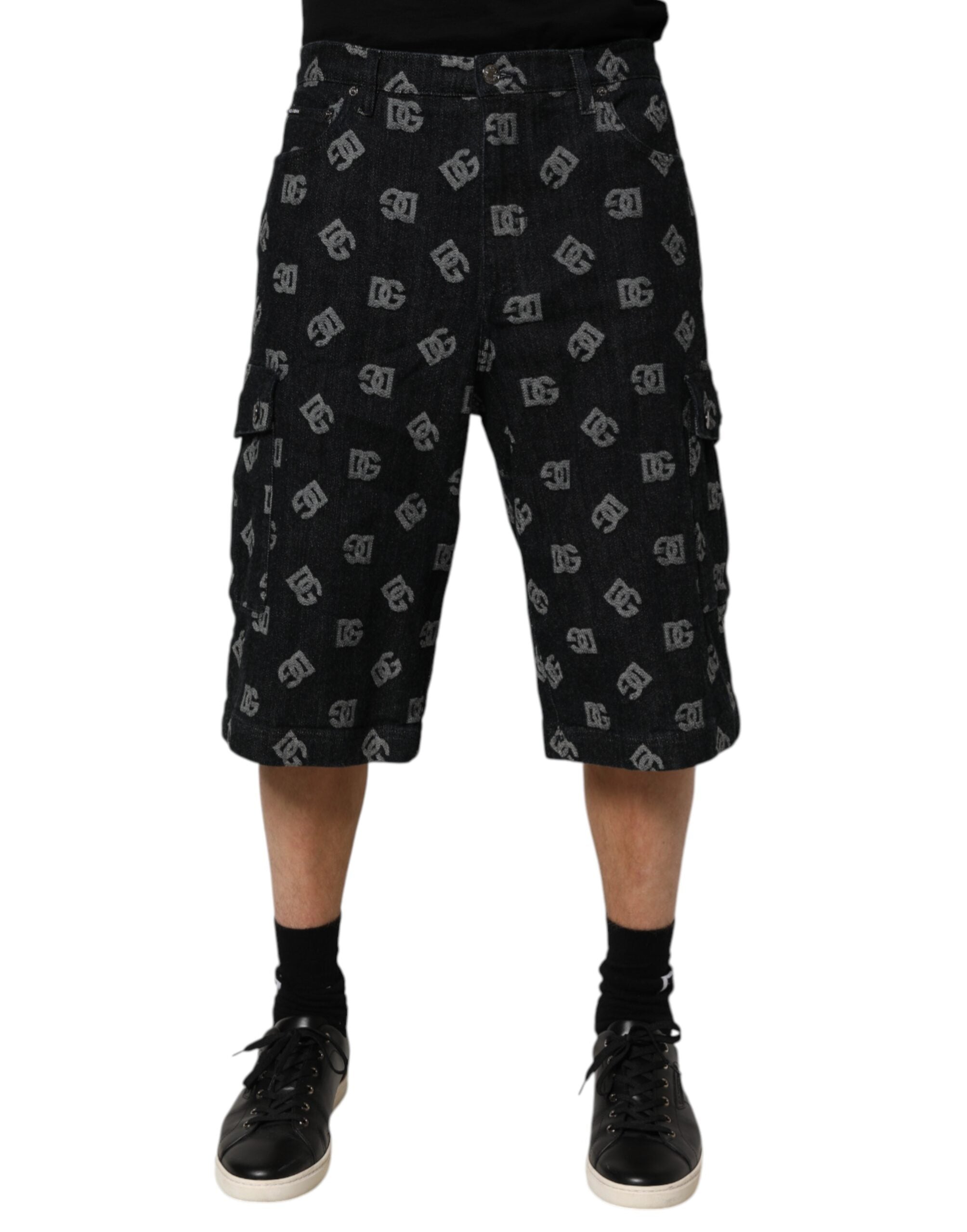 Black Monogram Denim Cargo Men Bermuda Short