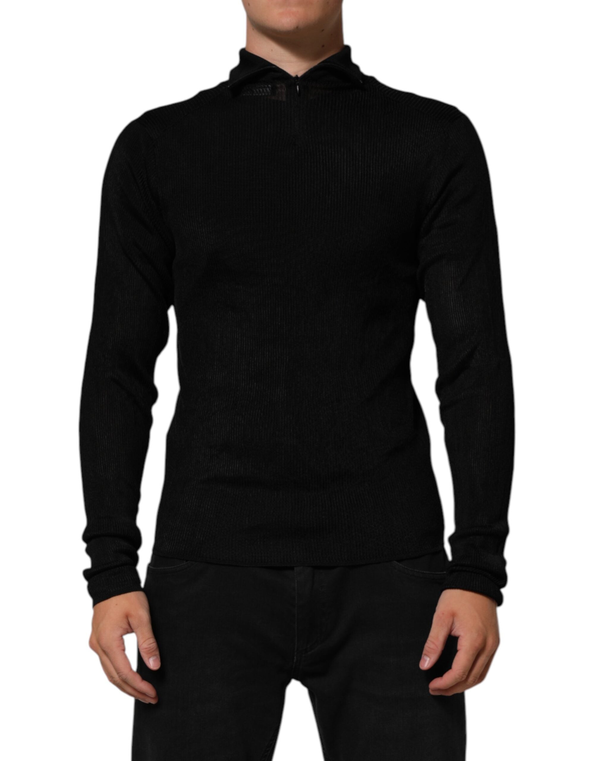 Black Viscose Turtle Neck Pullover Sweater