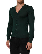 Dark Green Button Down Men Cardigan Sweater