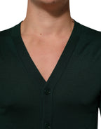 Dark Green Button Down Men Cardigan Sweater