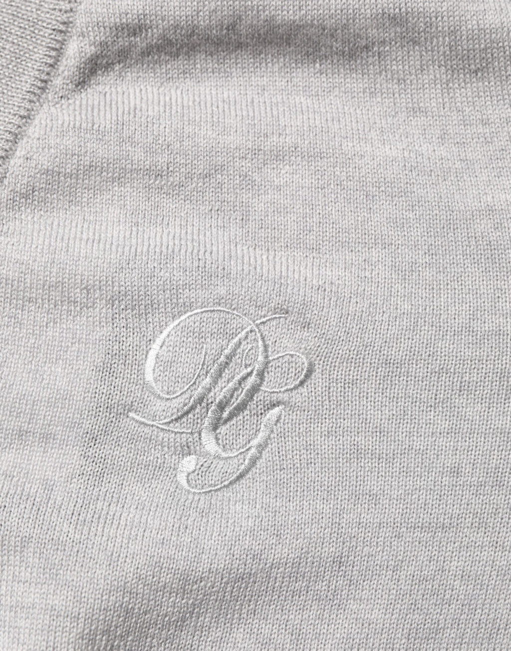 Gray Wool Knit Logo V-Neck Pullover Sweater