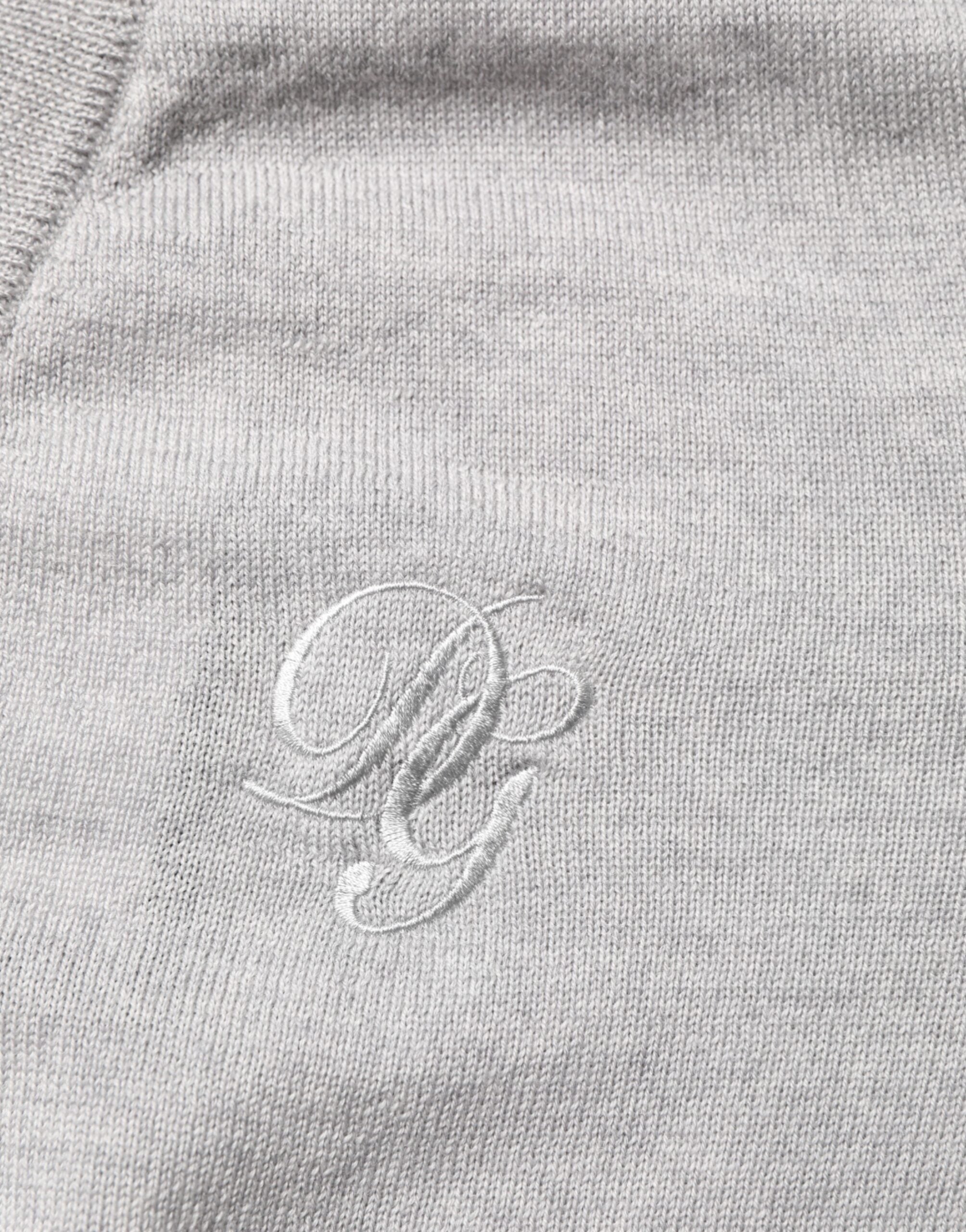 Gray Wool Knit Logo V-Neck Pullover Sweater