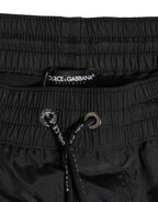 Black Logo Polyester Beachwear Shorts Swimwear