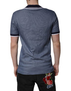 Blue Collared V-neck Silk Blend Polo T-shirt