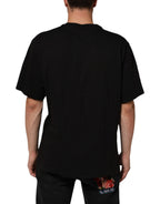 Black Logo Print Cotton Men Crew Neck T-shirt