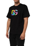 Black Logo Print Cotton Crew Neck  T-shirt