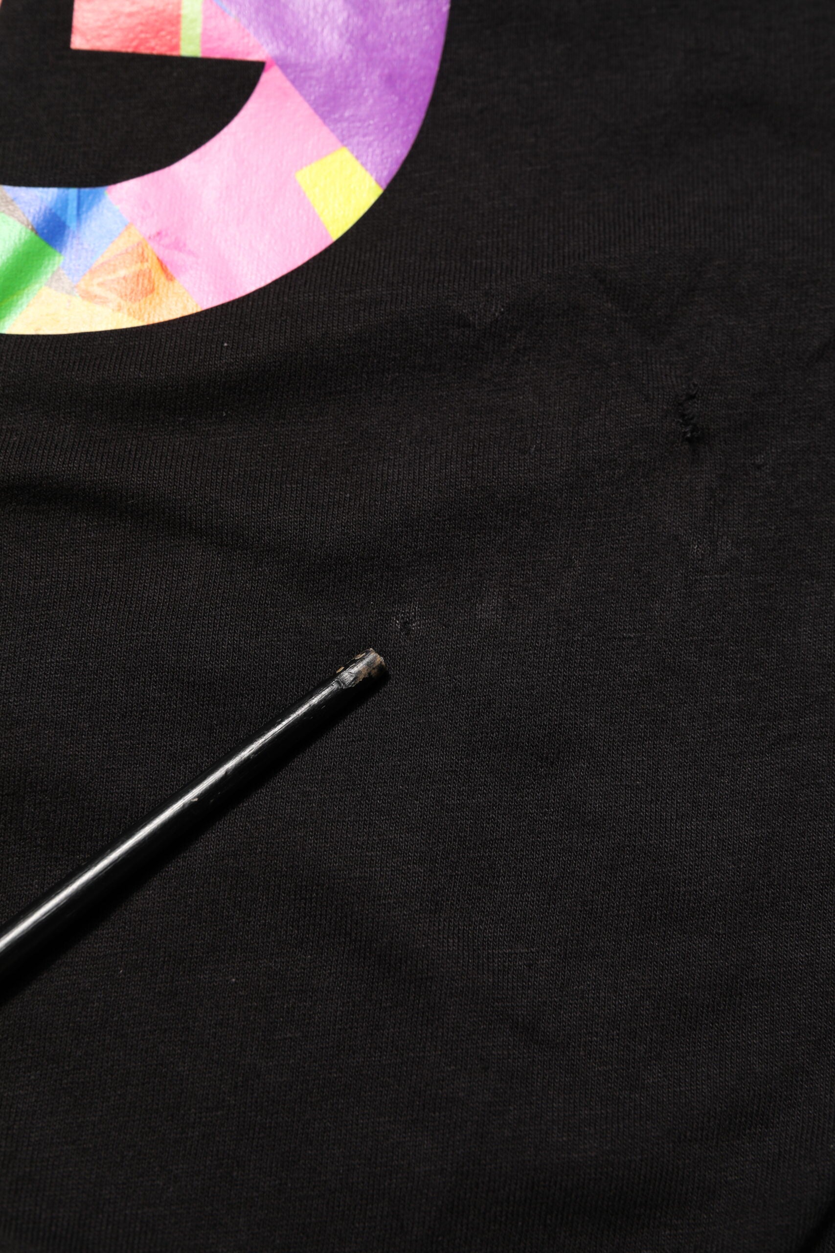 Black Logo Print Cotton Crew Neck  T-shirt