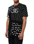 Black Cotton Polka Dots Round Neck T-shirt