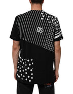 Black Cotton Polka Dots Round Neck T-shirt