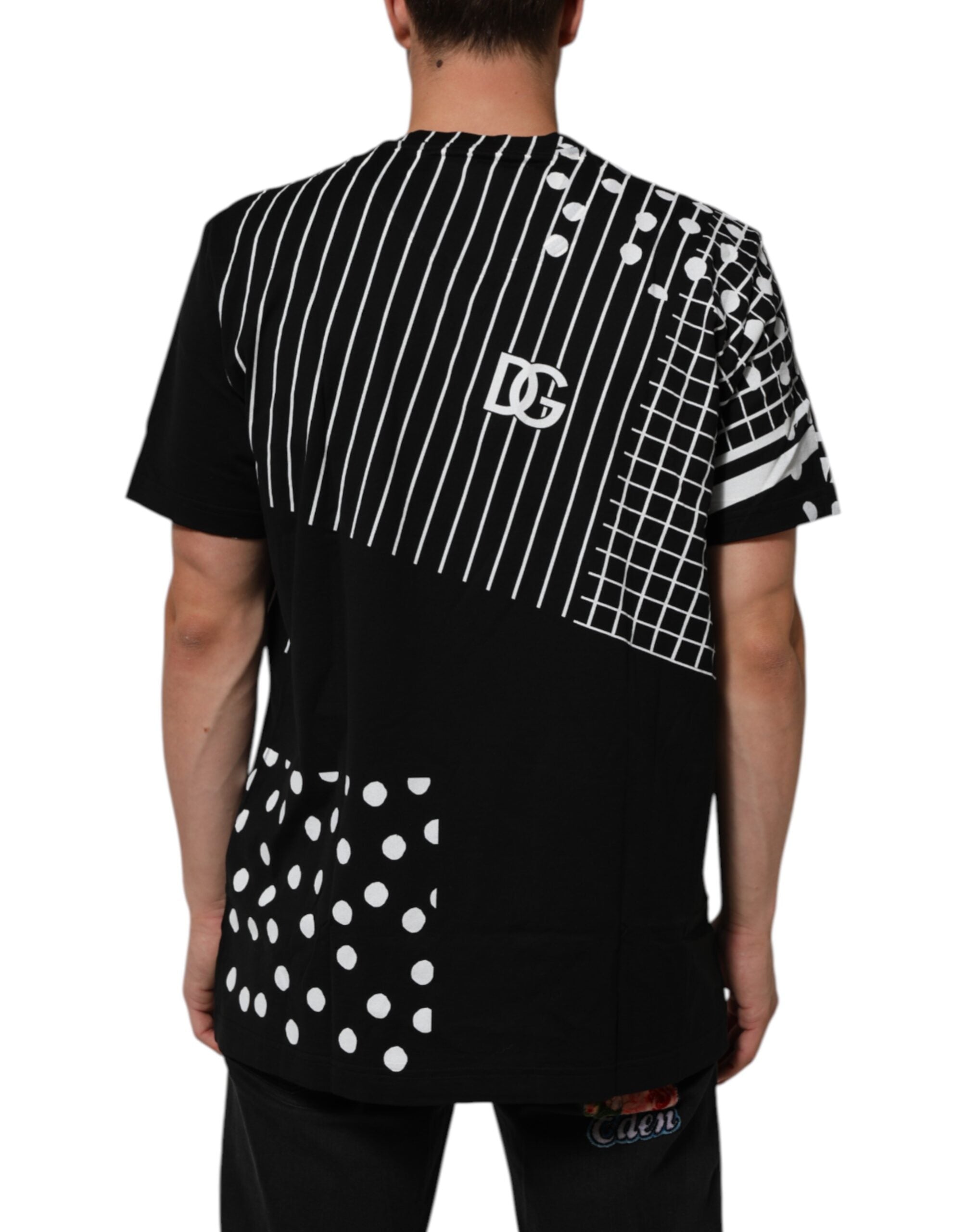 Black Cotton Polka Dots Round Neck T-shirt