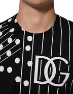 Black Cotton Polka Dots Round Neck T-shirt