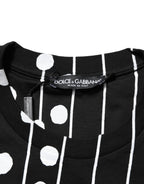 Black Cotton Polka Dots Round Neck T-shirt