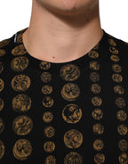 Black Cotton Coin Print Crew Neck T-shirt