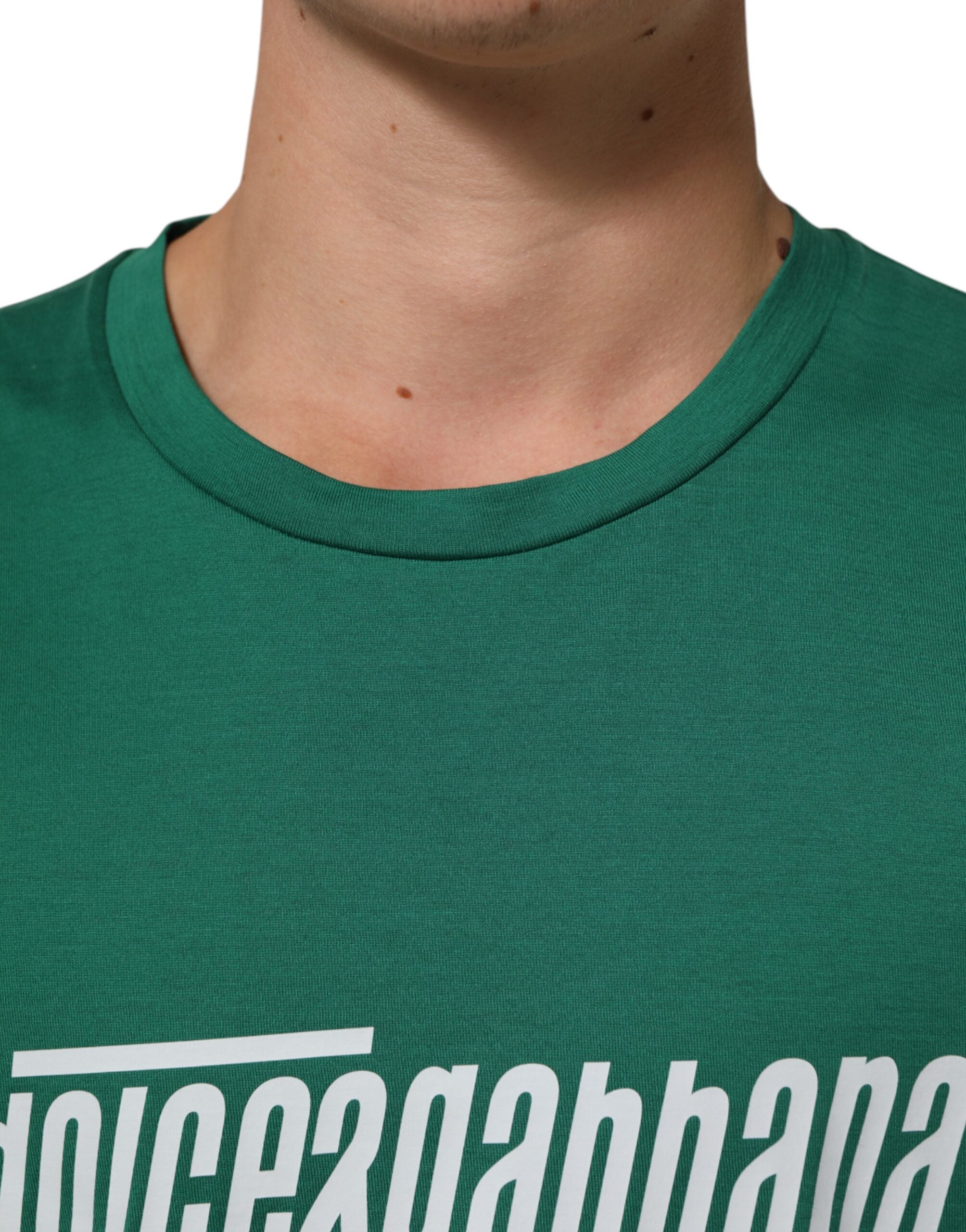 Green Cotton Graphic Logo Print Crewneck T-shirt