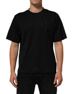 Black Logo Patch Cotton Men Crew Neck T-shirt