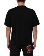 Black Logo Patch Cotton Men Crew Neck T-shirt