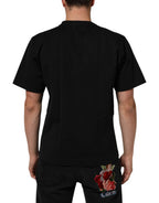 Black Logo Print Cotton Men Crew Neck T-shirt