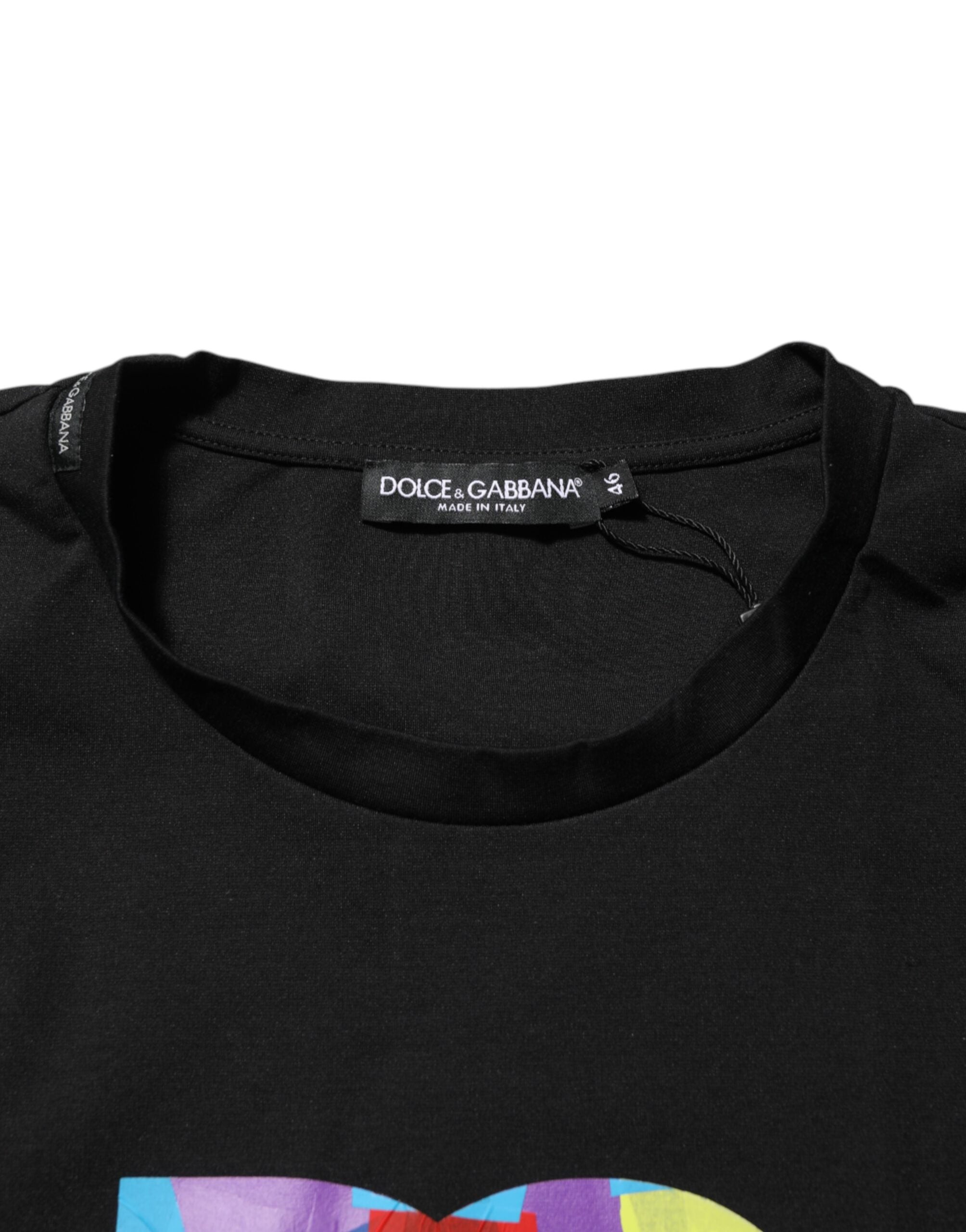 Black Logo Print Cotton Men Crew Neck T-shirt
