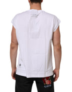 White Cotton Sleeveless Printed Tank T-shirt