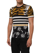 Multicolor Leopard Palm Leaf Men Crew Neck T-shirt