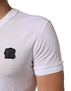 White Cotton Logo Patch V-neck Tee T-shirt