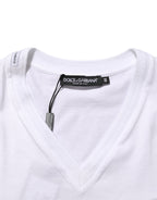 White Cotton Logo Patch V-neck Tee T-shirt