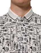 White Musical Print Collared Polo T-shirt