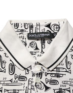 White Musical Print Collared Polo T-shirt