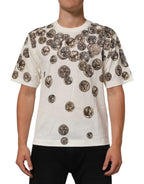 White Coin Print Cotton Crew Neck Men T-shirt