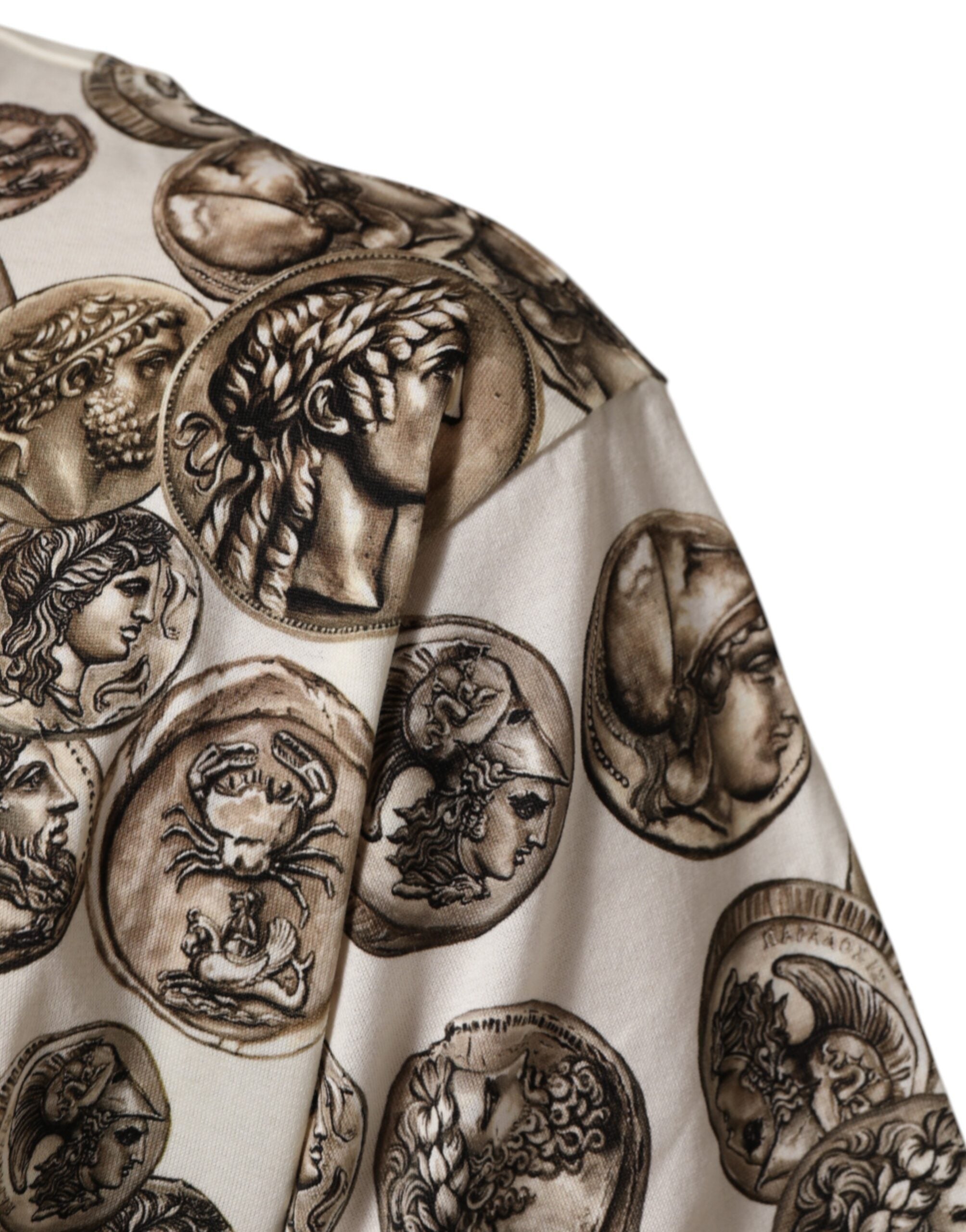 White Coin Print Cotton Crew Neck Men T-shirt