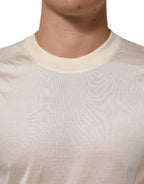 Off White Silk Crew Neck Short Sleeve T-shirt