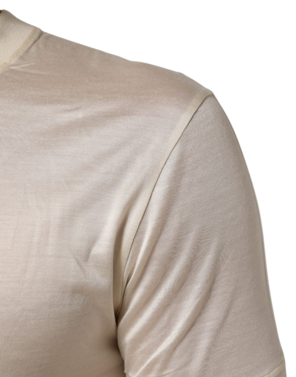 Off White Silk Crew Neck Short Sleeve T-shirt