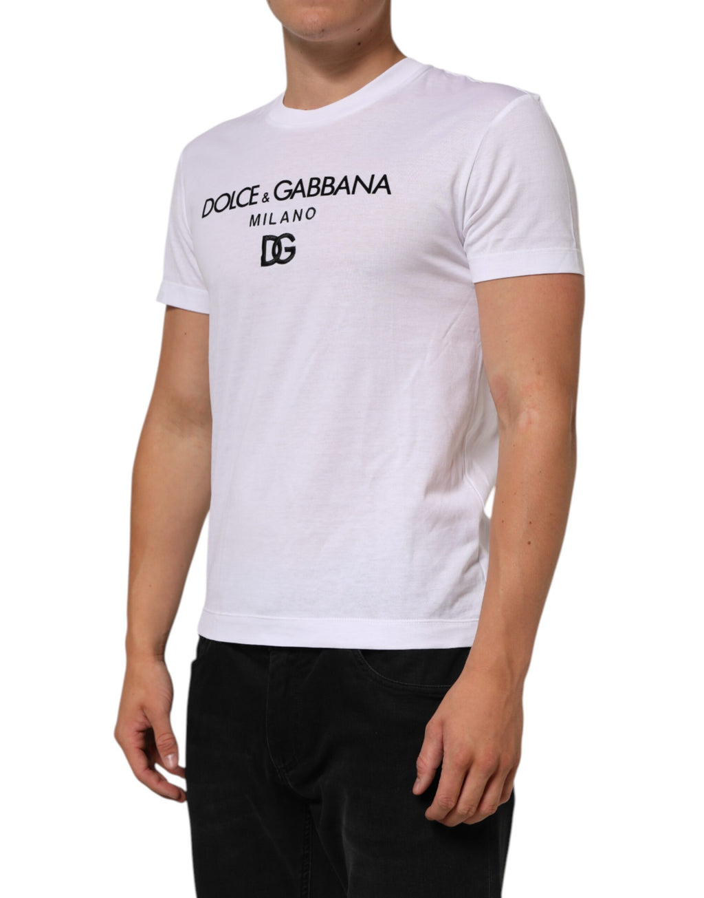 White Logo Print Cotton Men Crew Neck T-shirt