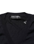 Black Cashmere Knit V-Neck Pullover Sweater