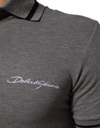 Gray Logo Embroidery Collared Polo T-shirt