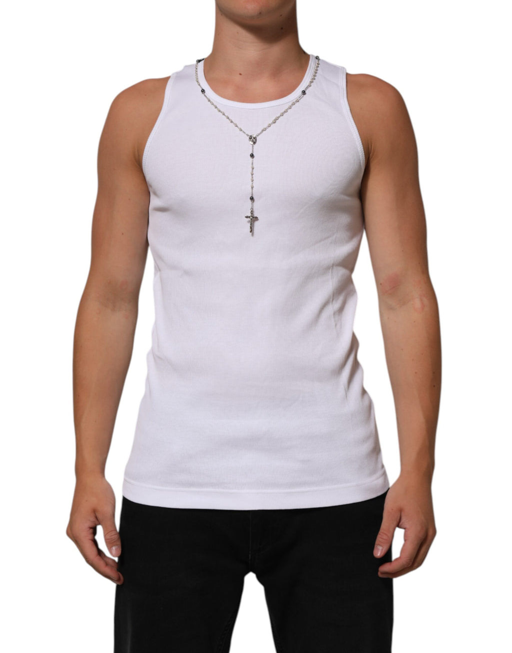 White Cotton Chain Necklace Tank Top T-shirt