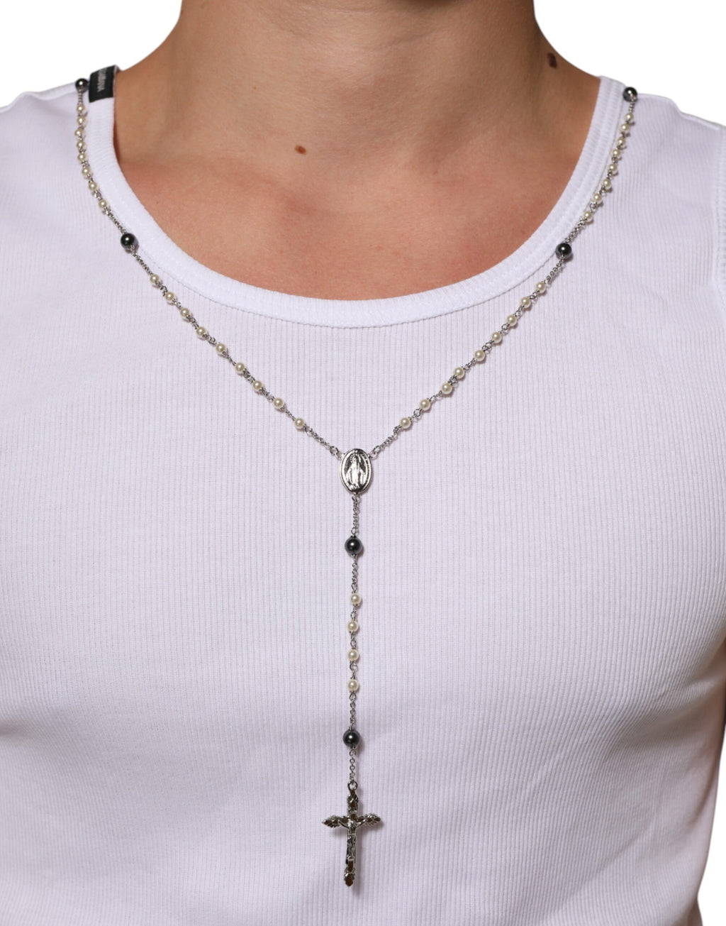White Cotton Chain Necklace Tank Top T-shirt
