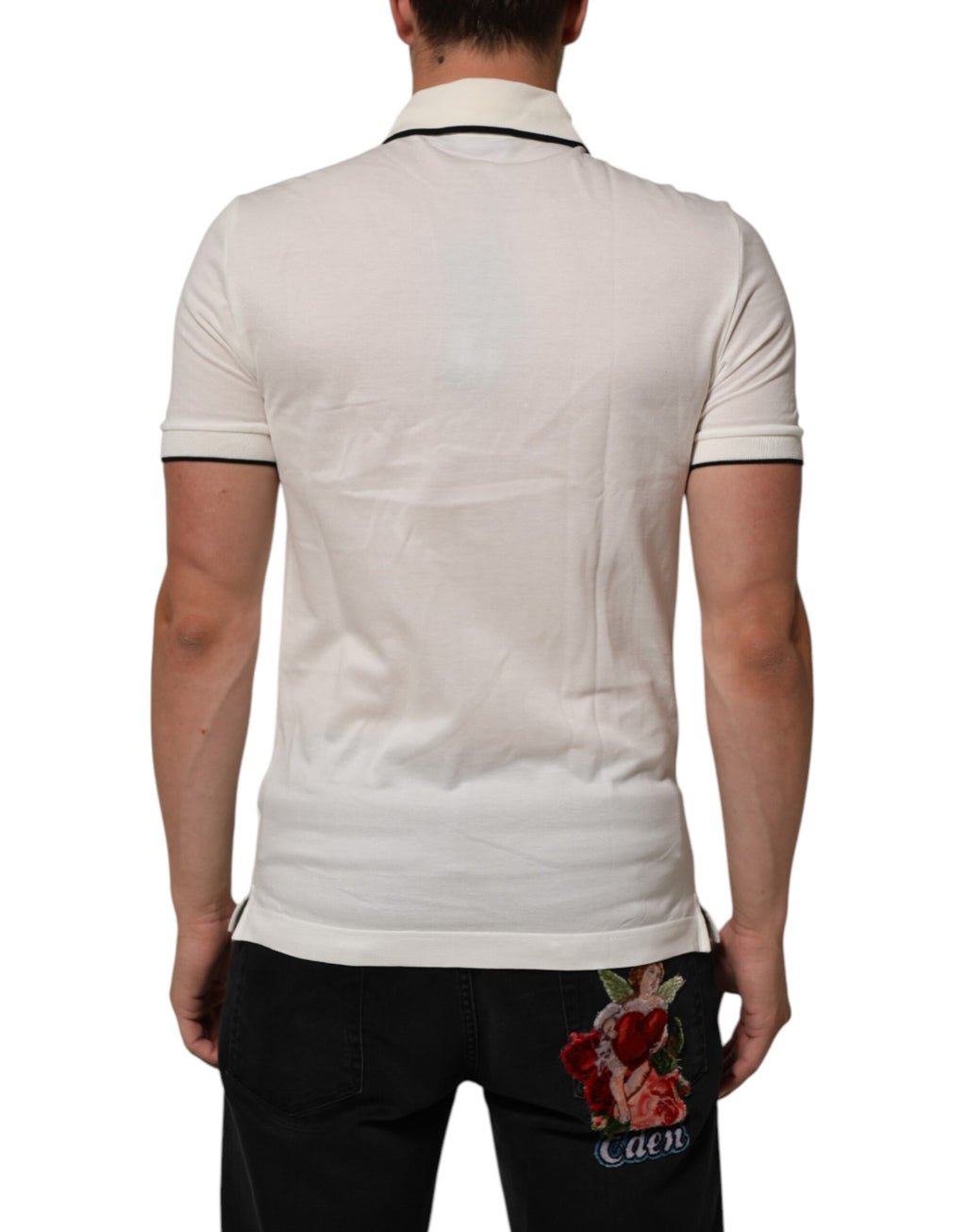 White Logo Embroidery Cotton Polo T-shirt