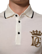 White Logo Embroidery Cotton Polo T-shirt
