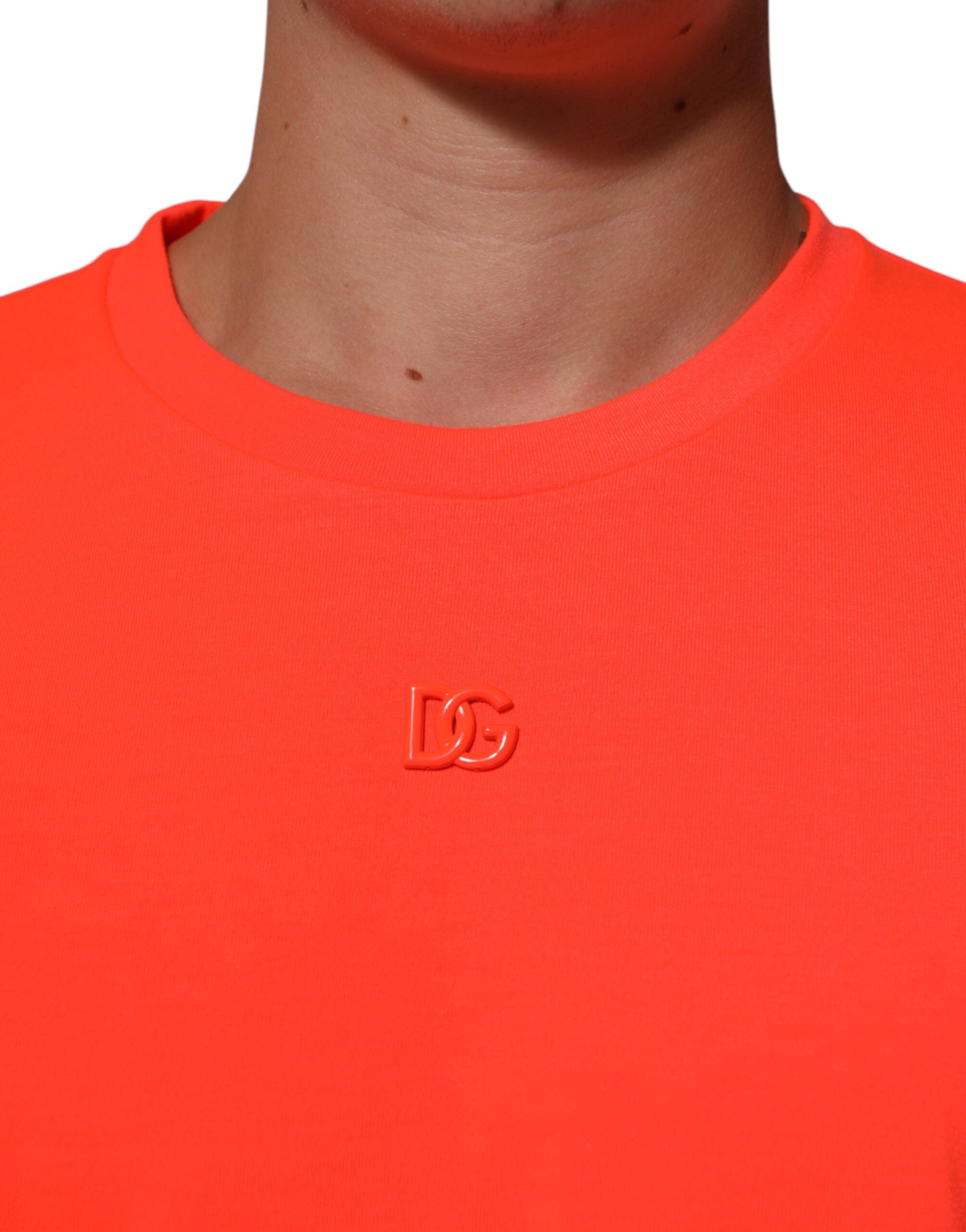 Neon Orange Polyester Men Crew Neck T-shirt